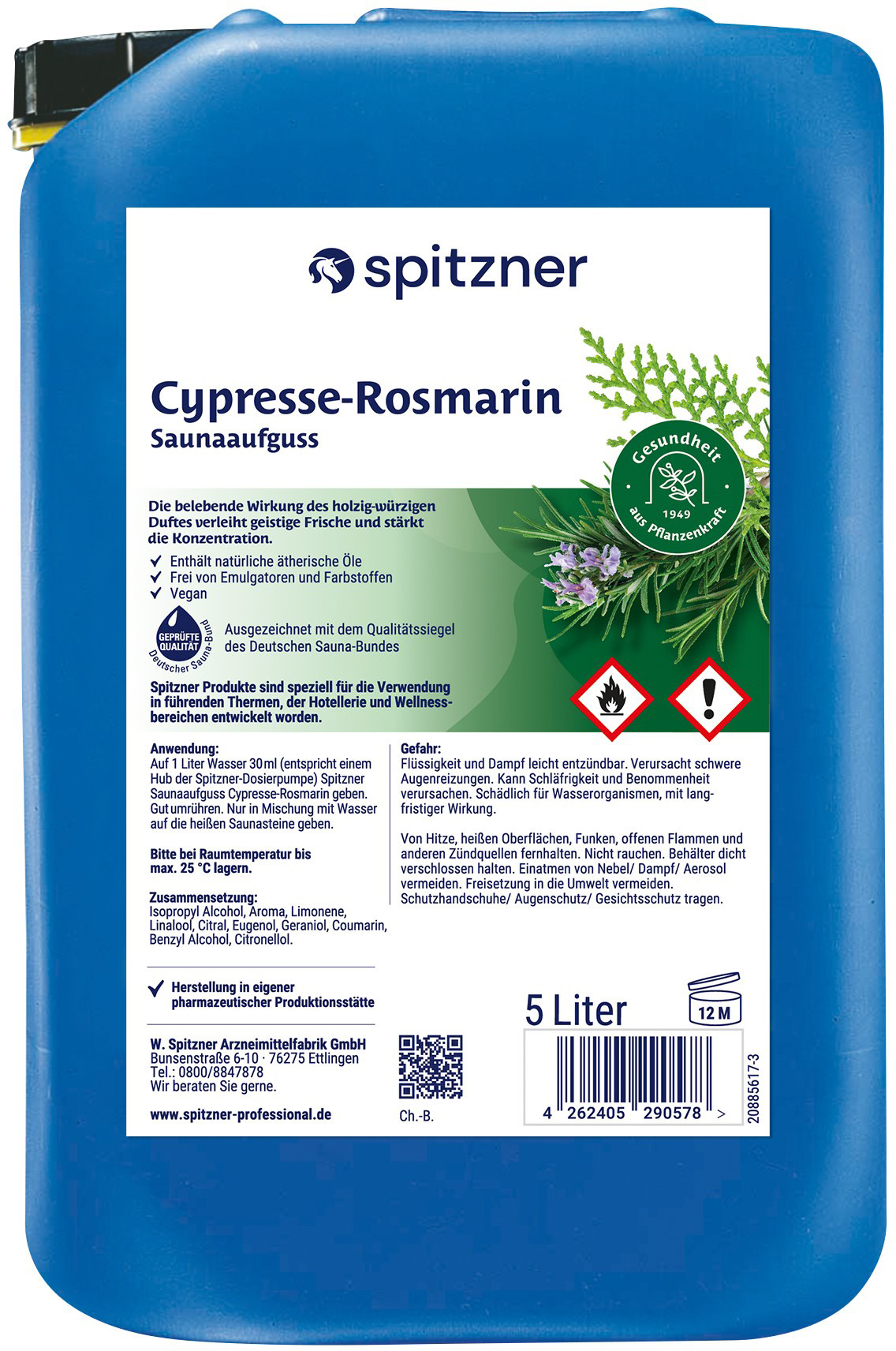 Spitzner Infuso per sauna al cipresso e rosmarino - Tanica da 5 litri