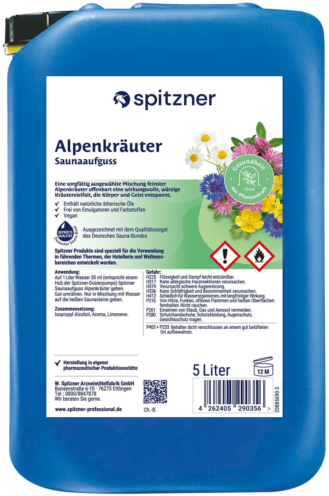 Spitzner Infuso per sauna alle erbe alpine - Tanica da 5 litri