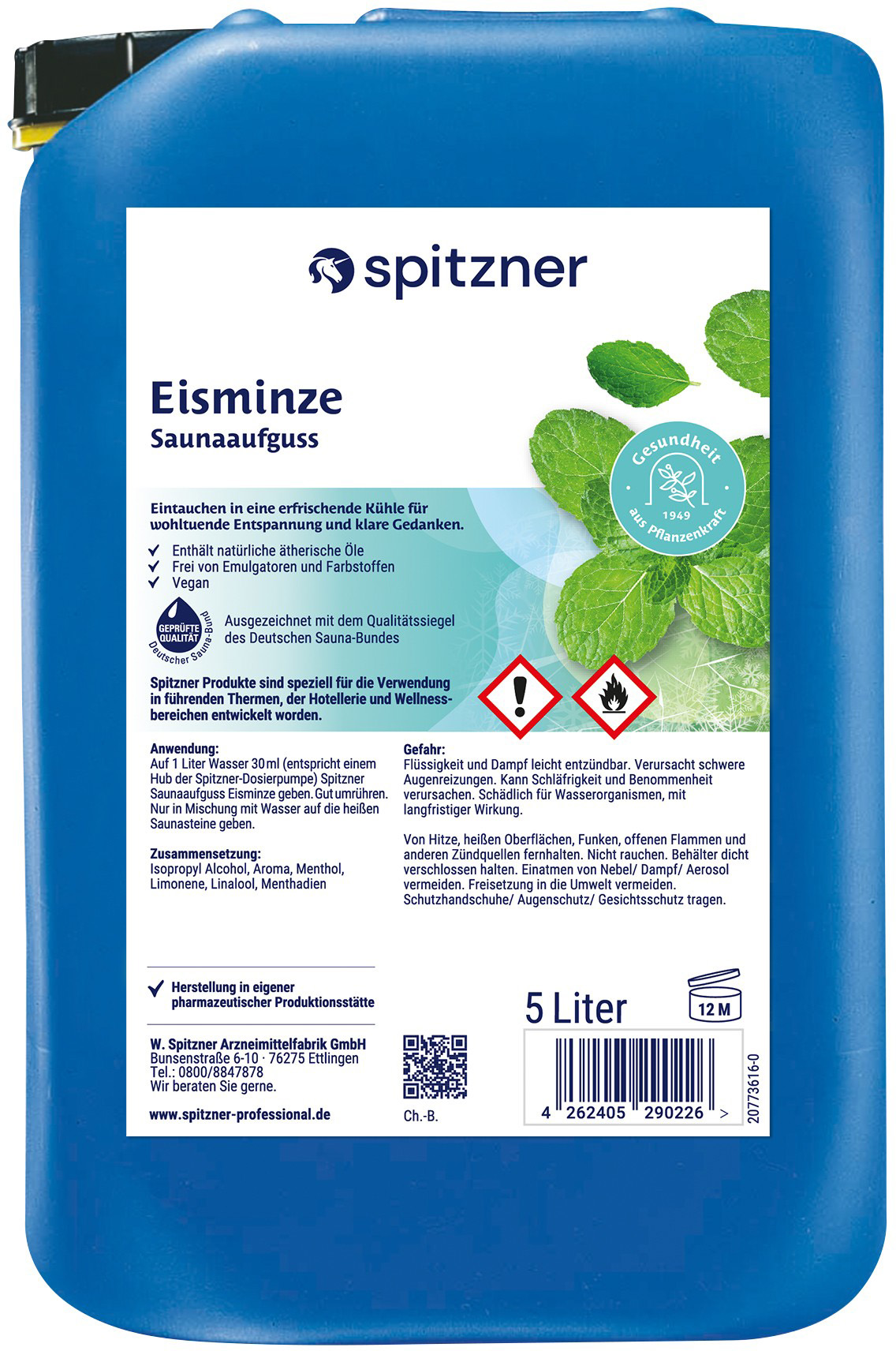 Spitzner Infuso per sauna alla menta ghiacciata - Tanica da 5 litri