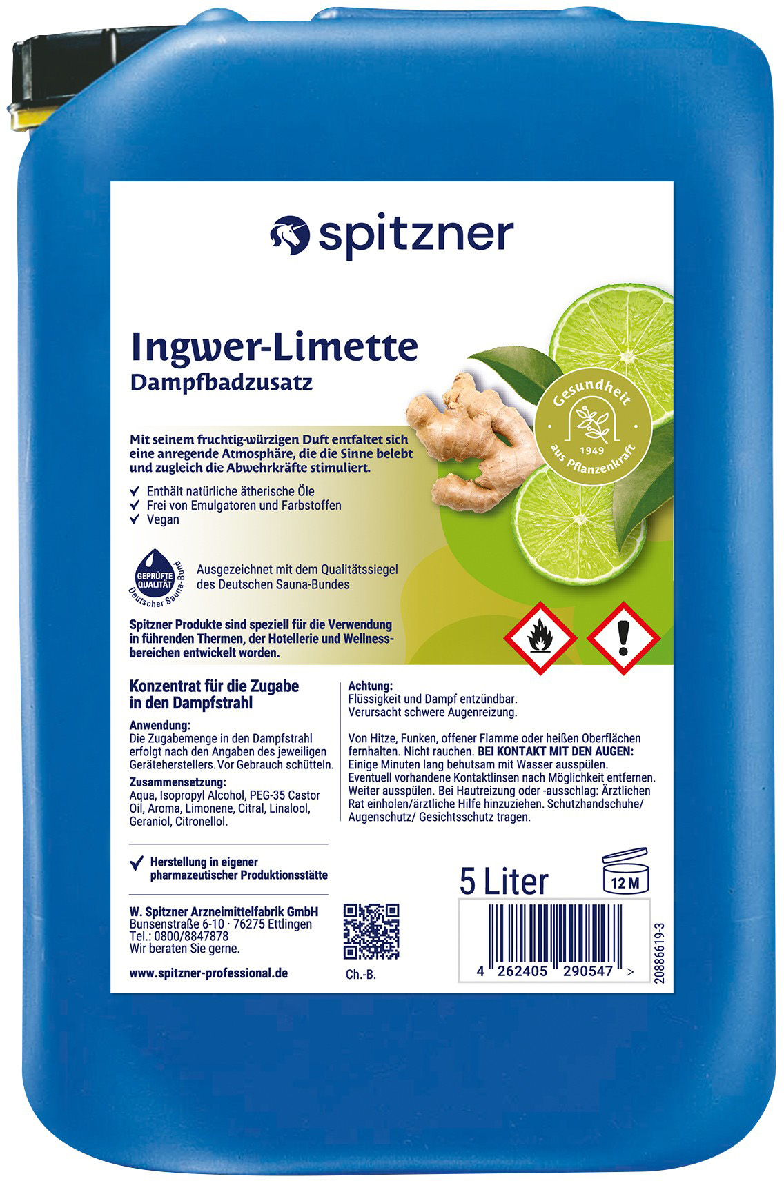 Spitzner Infuso per sauna allo zenzero e lime - Tanica da 5 litri