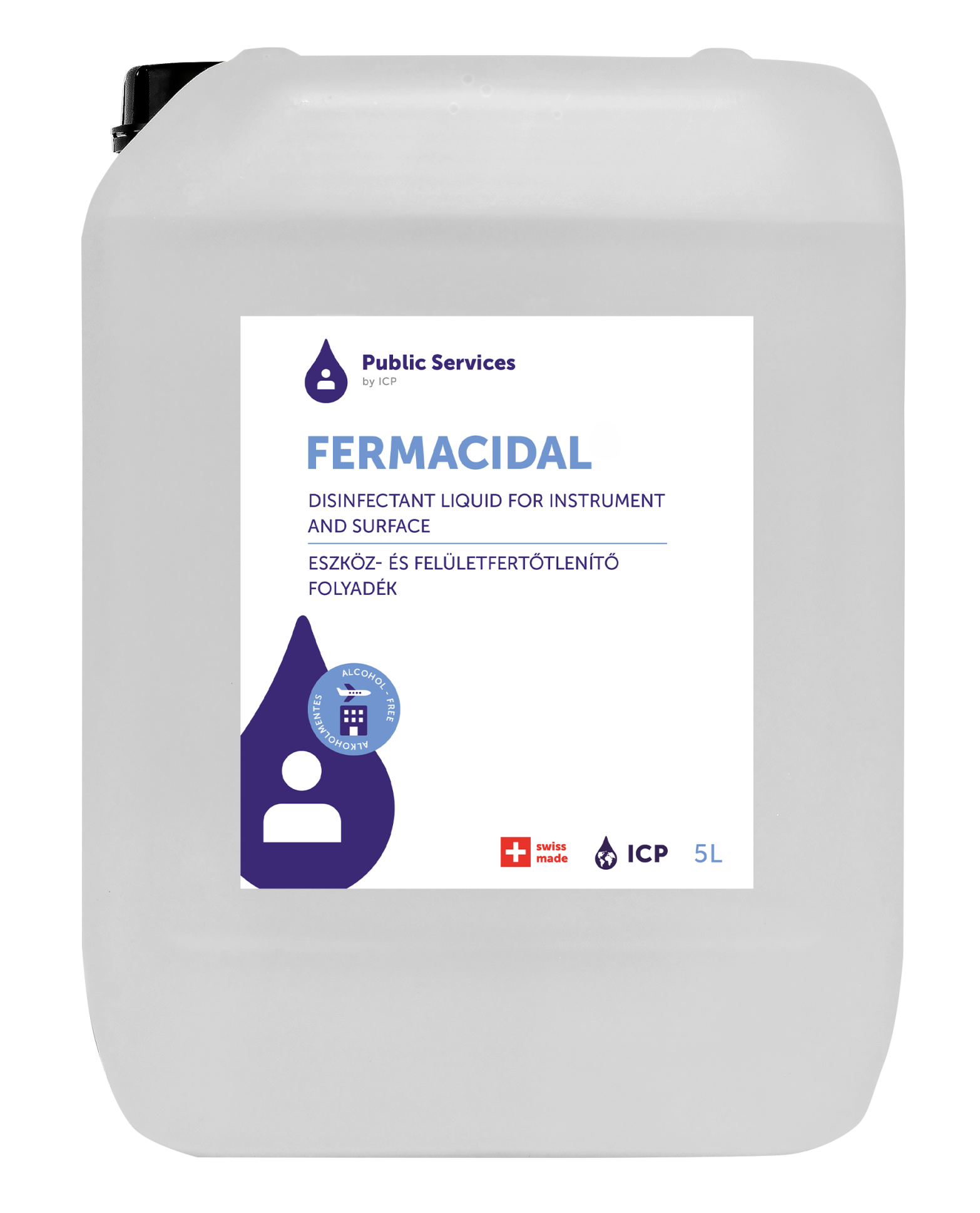 FERMACIDAL (prodotto che sostituisce Quick Desinfect) Disinfettante e detergente, tanica da 5 litri Disinfettante e detergente altamente efficace Soluzione pronta all’uso senza alcol e formaldeide