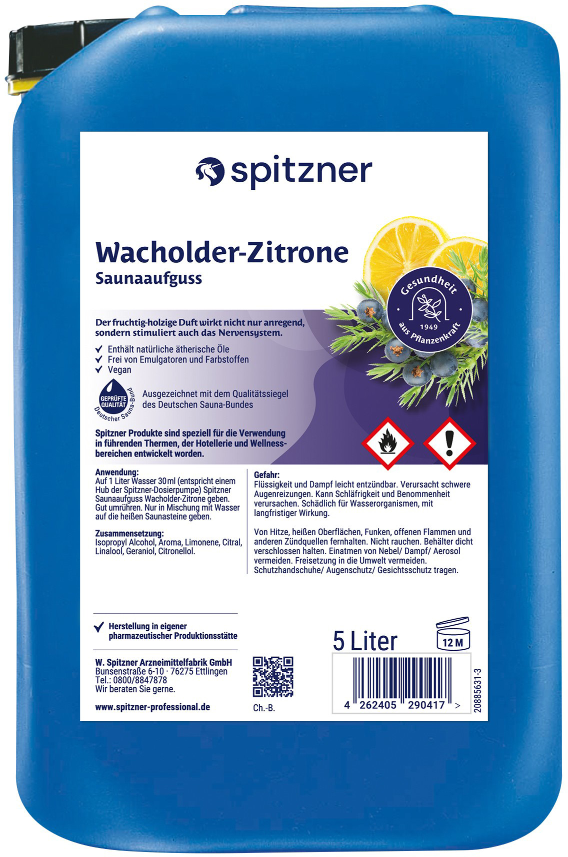 Spitzner Infuso per sauna al ginepro e limone - Tanica da 5 litri