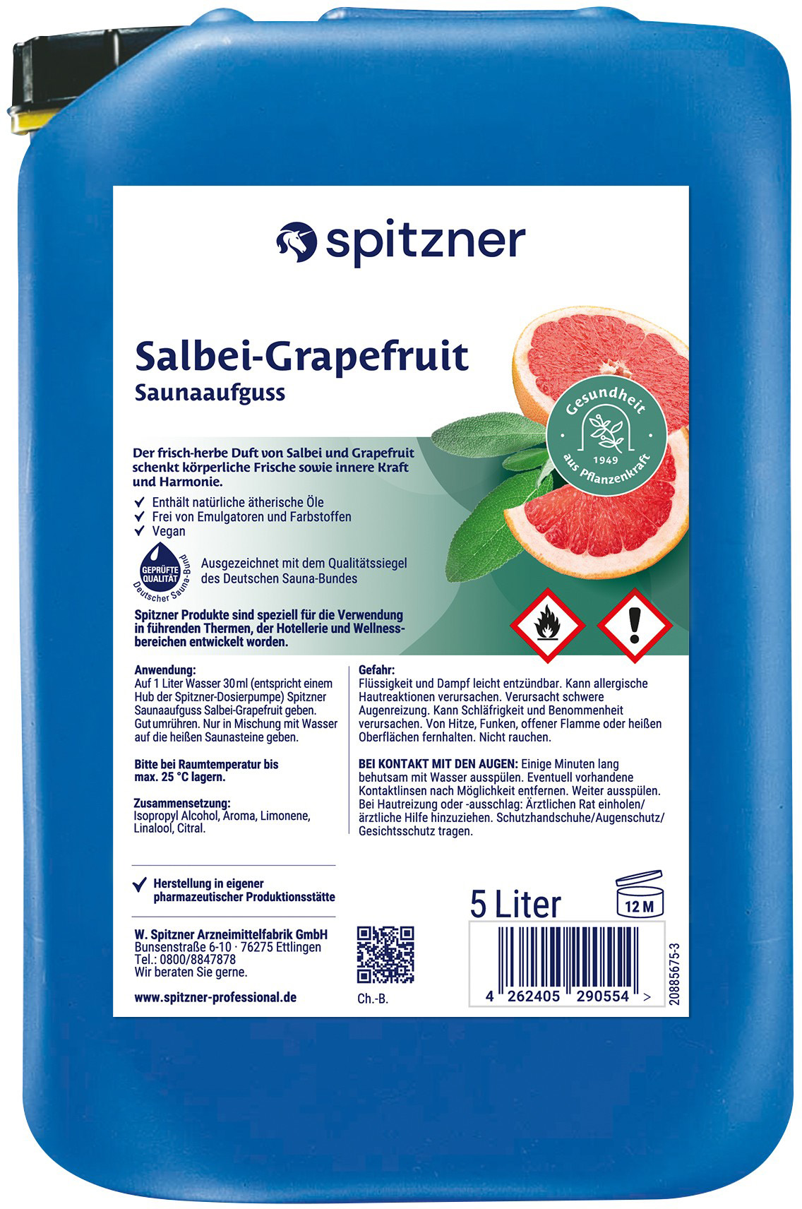 Spitzner Infuso per sauna alla salvia e pompelmo - Tanica da 5 litri
