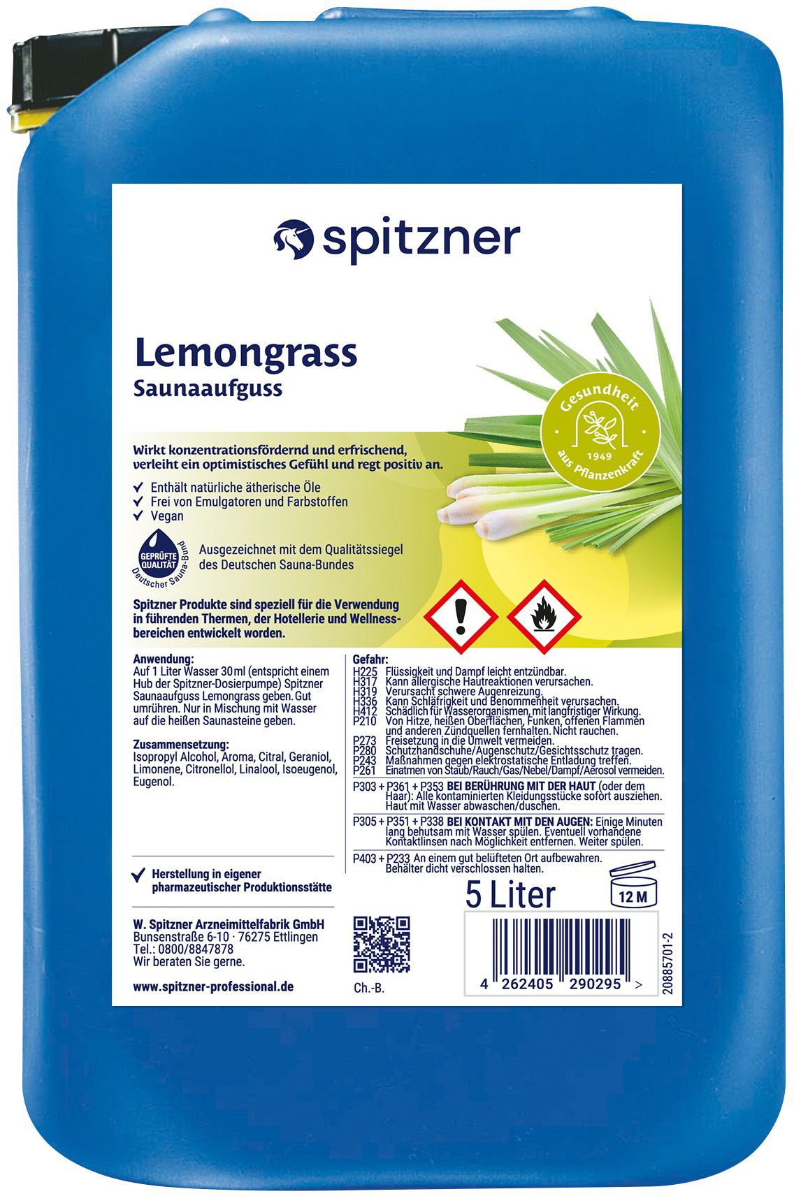 Spitzner Infuso per sauna al lemongrass - Tanica da 5 litri