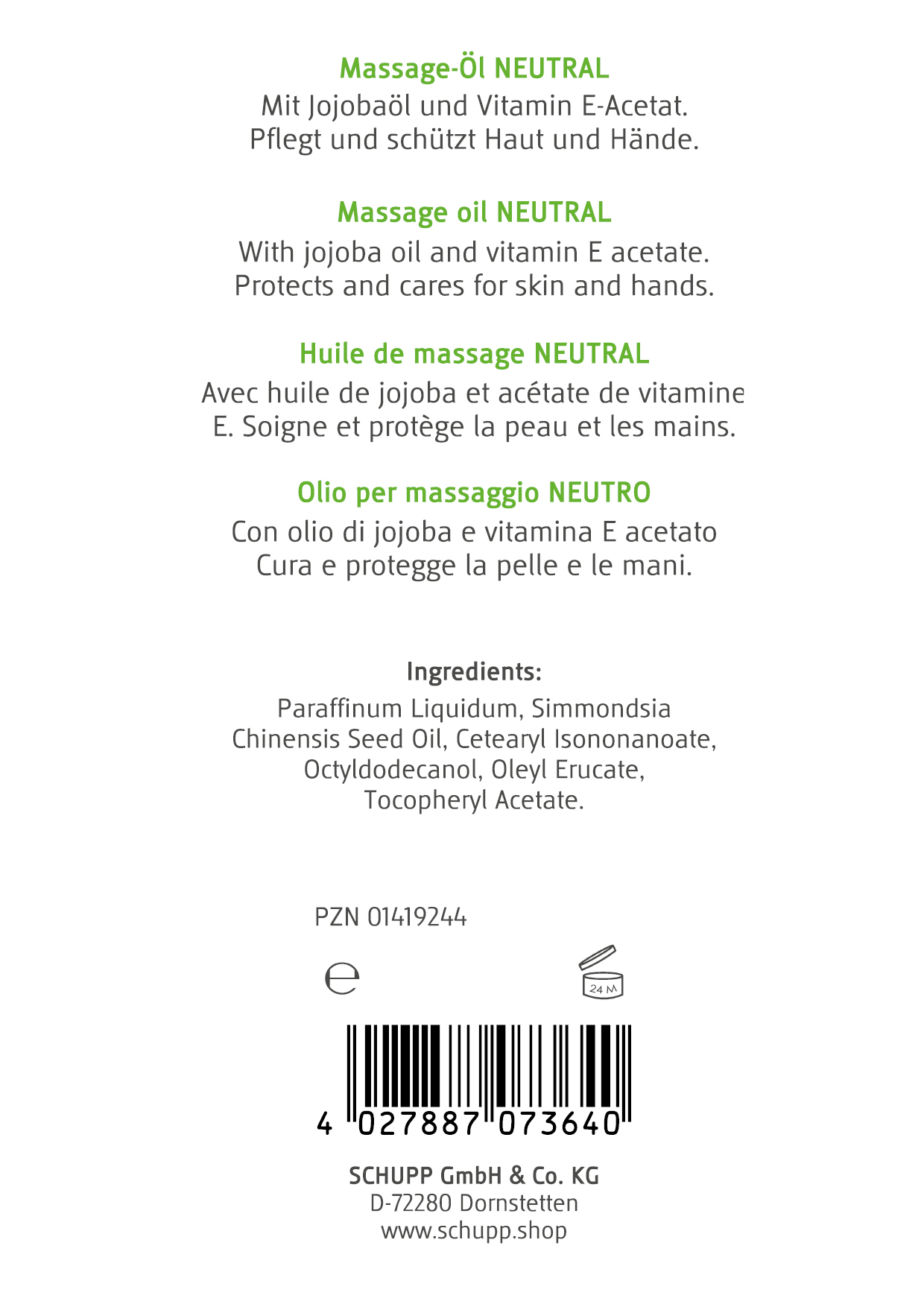 Huile de massage Schupp 1 litre neutre