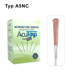 AcuTop Akupunkturnadel 500 Stk. Typ A5NC: Kupferwendelgriff mit Öse, silikonfrei (unbeschichtet), 5 Nadeln per Blister in einem Führrohr gebündelt  - CE - 