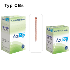AcuTop Akupunkturnadel Typ CB: Kupferwendelgriff mit Öse, silikonfrei (unbeschichtet), ohne Führrohr, 1 Nadel per Blister, Pack à 100 Nadeln  - CE - 