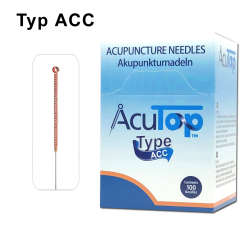 AcuTop Akupunkturnadel Typ ACC: Kupferwendelgriff mit Öse, silikonisiert (beschichtet), ohne Führrohr, 1 Nadel per Blister, Pack à 100 Nadeln  - CE - 