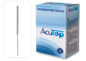 AcuTop Akupunkturnadel Typ KB: Stahlwendelgriff, silikonisiert (beschichtet), ohne Führrohr, 1 Nadel per Blister, Pack à 100 Nadeln  - CE - 