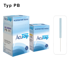 AcuTop Akupunkturnadeln Typ PB: Kunststoffgriff, silikonisiert (beschichtet), ohne Führrohr, 1 Nadel per Blister, Pack à 100 Nadeln  - CE - 