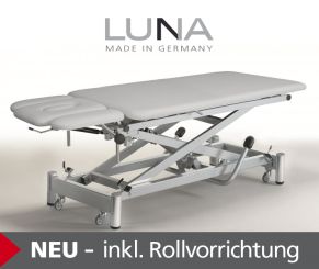 Behandlungsliege «LUNA-2h» mit Fusspumpen-Hydraulik (h) höhenverstellbar, 2-teilige Liegefläche 
