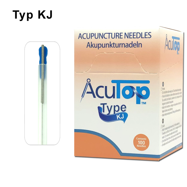 AcuTop Akupunkturnadel Typ KJ: Stahlwendelgriff, silikonisiert (beschichtet), mit Führrohr, 1 Nadel per Blister, Pack à 100 Nadeln  - CE - 