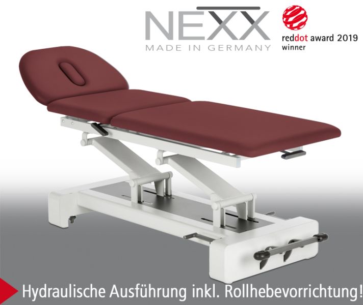 «NEXX-3h» hydraulische Behandlungsliege 3-teilig. Liegefläche, Fusspumpen-Hydraulik - CE - 
