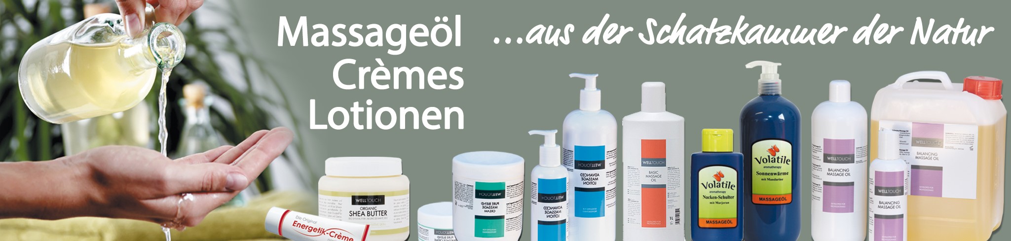 Banner Massageöl Lotionen Crèmes etc1.